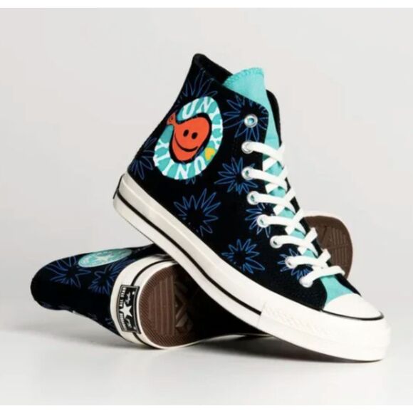 Converse Chuck 70 High Top Sunny Floral Unity Sneaker Womens Size 9 Black Blue - Picture 1 of 13